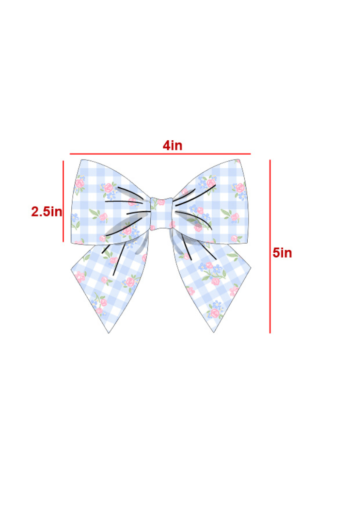 The Smocked Flamingo Apparel & Accessories Pre-Order Blue Gingham Floral Hair Bow