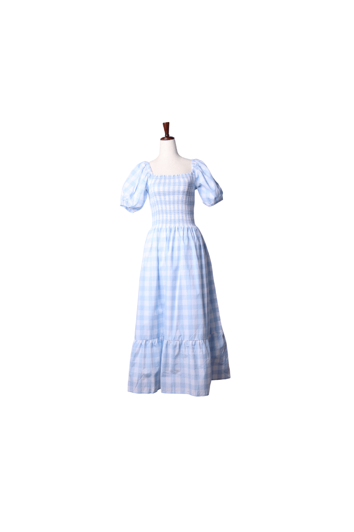 Smocked Blue Buffalo Check Matching Mom Dress