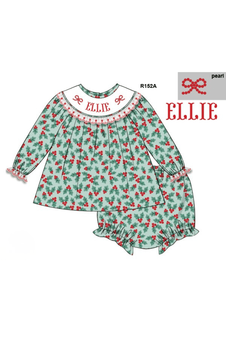 The Smocked Flamingo Apparel & Accessories Pre-Order Hand Smocked Custom Name Holly Honeycomb Bloomer Set