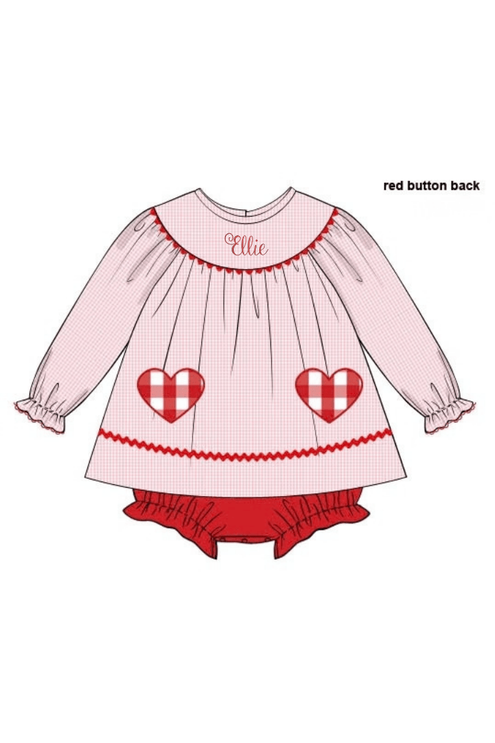 The Smocked Flamingo Apparel & Accessories Applique Hearts Pink Gingham/Red Buffalo Check Skirted Bubble