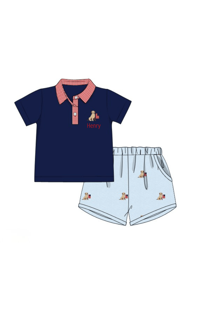 The Smocked Flamingo Apparel & Accessories Pre-Order Embroidered American Pup Polo Short Set
