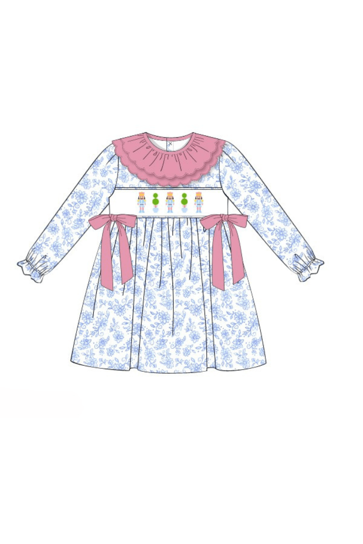 The Smocked Flamingo Apparel & Accessories 17-Pre-Order Smocked Nutcracker Blue Floral Dress