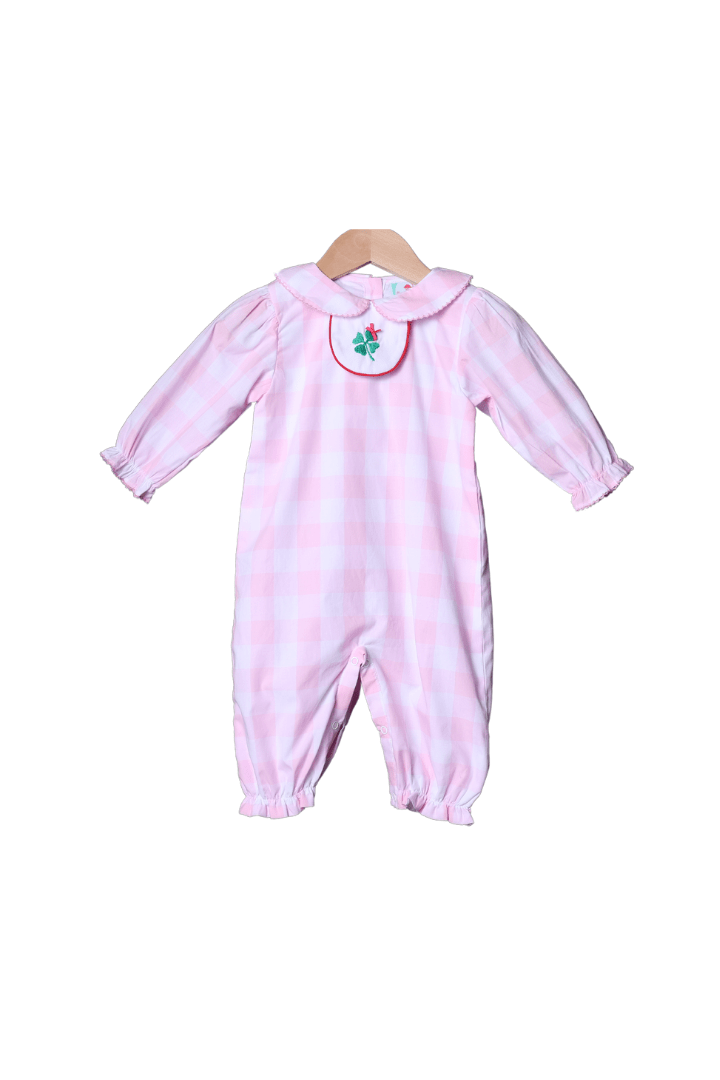 The Smocked Flamingo Apparel & Accessories 3-1 Interchangeable Valentine, Clover, Bow Pink Gingham Romper