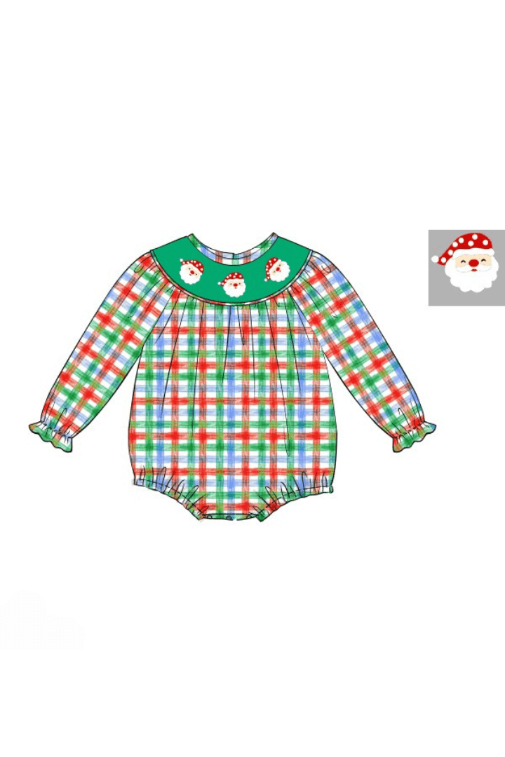 The Smocked Flamingo Apparel & Accessories 36-Pre-Order Smocked Santa Festive Plaid Bishop Bubble