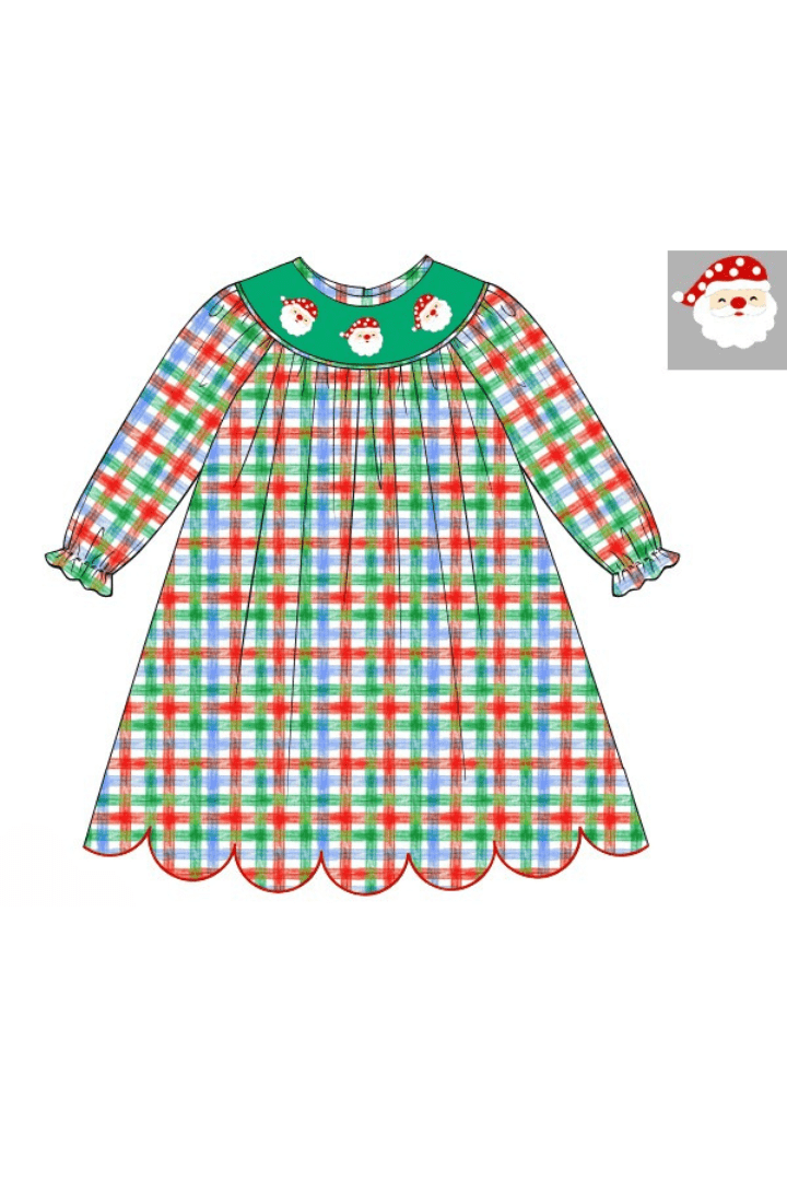 The Smocked Flamingo Apparel & Accessories 38-Pre-Order Smocked Santa Festive Plaid Bishop Dress