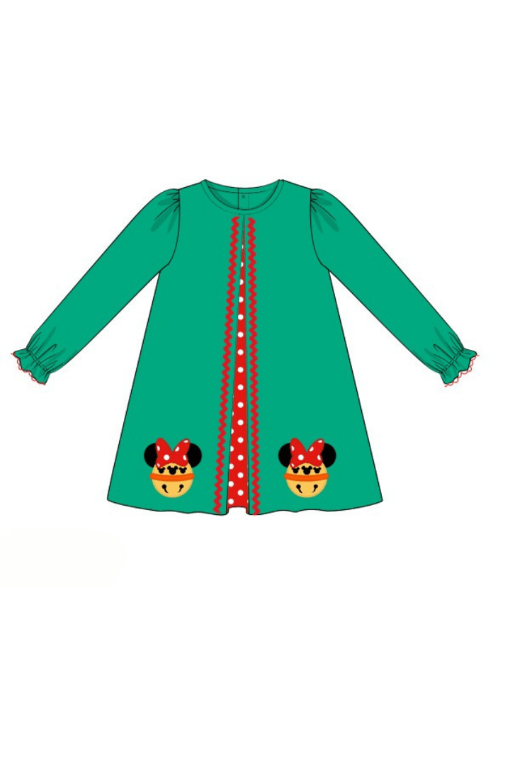 The Smocked Flamingo Apparel & Accessories 55-Pre-Order Applique Jingle Bell Mouse Dress
