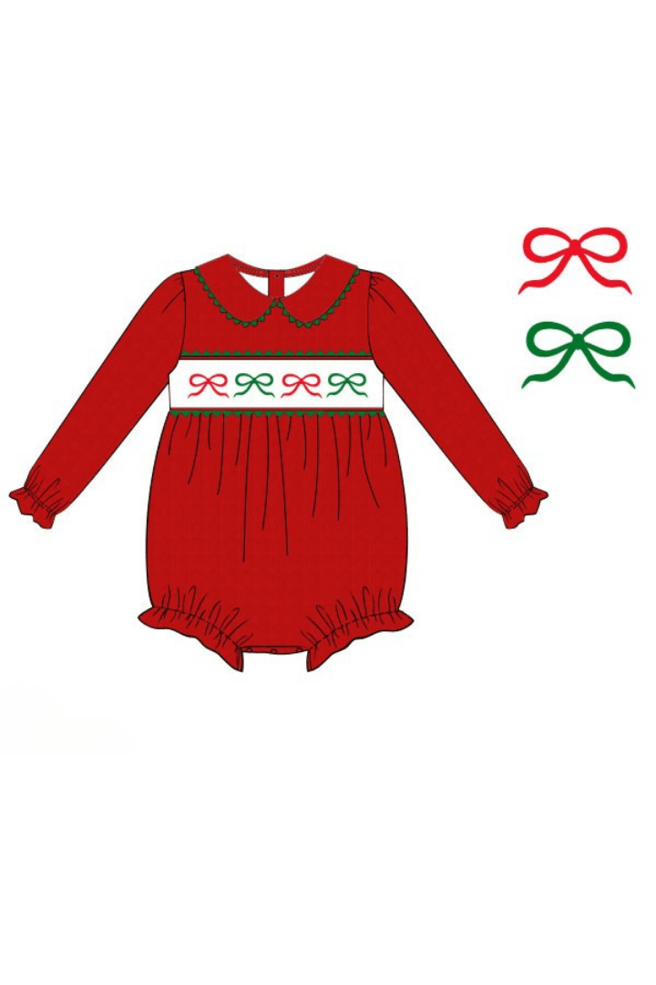 The Smocked Flamingo Apparel & Accessories 66-Pre-Order French Knot Bows Red Corduroy Bubble