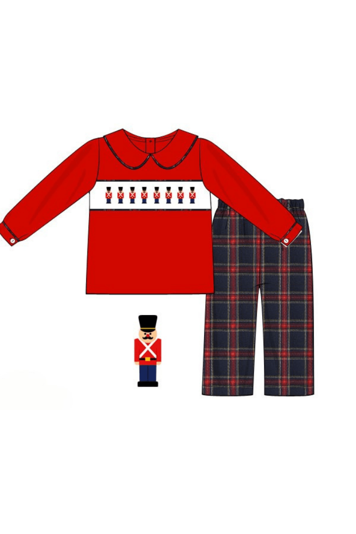 The Smocked Flamingo Apparel & Accessories 94-Pre-Order Smocked Nutcracker Plaid Pant Set