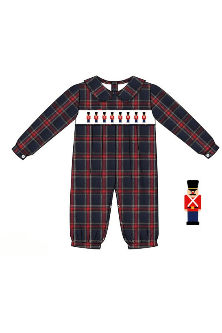 The Smocked Flamingo Apparel & Accessories 94-Pre-Order Smocked Nutcracker Plaid Romper