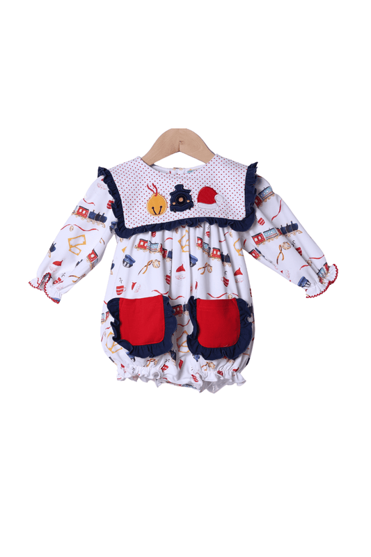 The Smocked Flamingo Apparel & Accessories Applique Christmas Train Ruffle Bubble