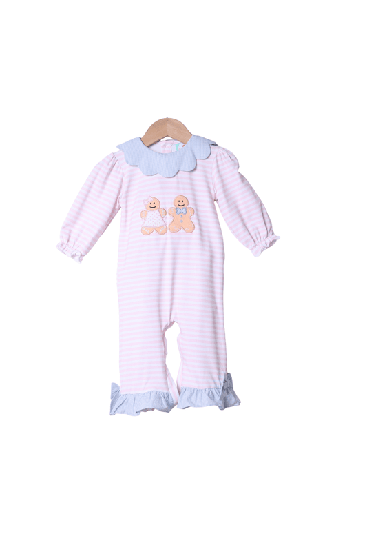 The Smocked Flamingo Apparel & Accessories Applique Gingerbread Pink Stripe Romper