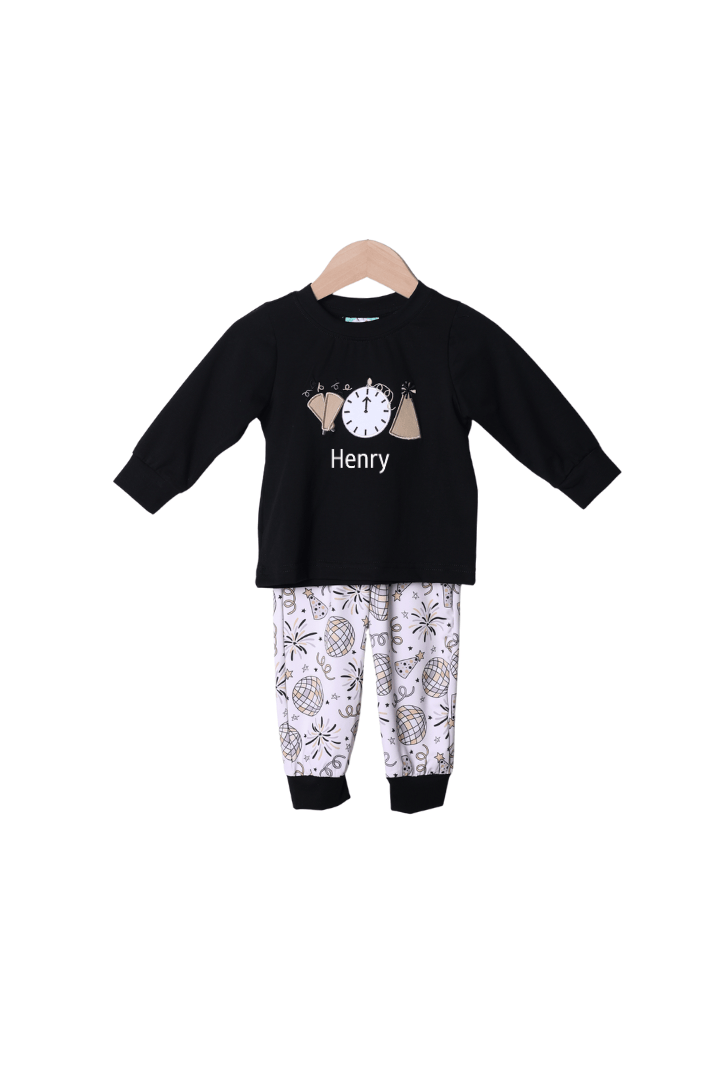 The Smocked Flamingo Apparel & Accessories Applique Happy New Year Jogger Set