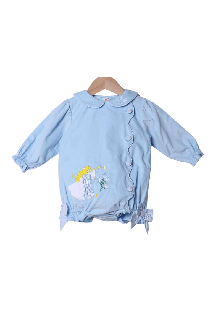 The Smocked Flamingo Apparel & Accessories Applique Hark the Herald Angel Blue Corduroy Bubble