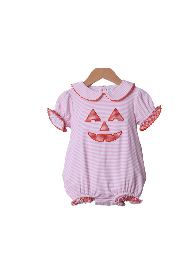 The Smocked Flamingo Apparel & Accessories Applique Jack-o-lantern Pink Bubble