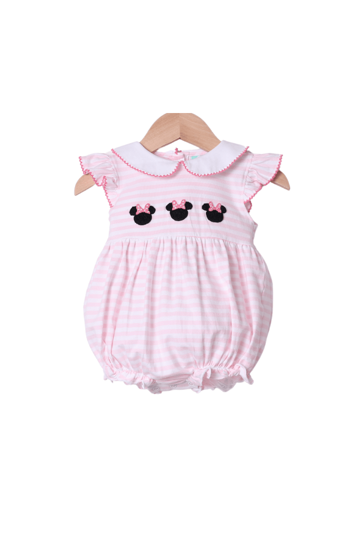 The Smocked Flamingo Apparel & Accessories Applique Mouse Pink Stripe Flutter Sleeve Bubble