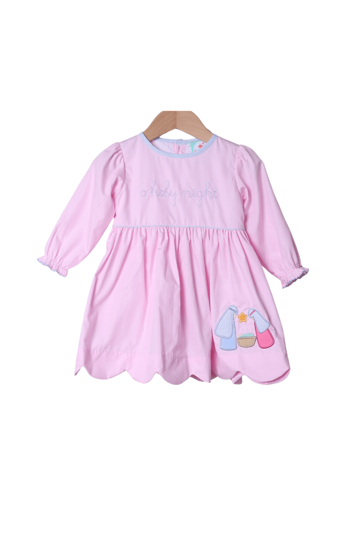 The Smocked Flamingo Apparel & Accessories Applique O Holy Night Scalloped Dress