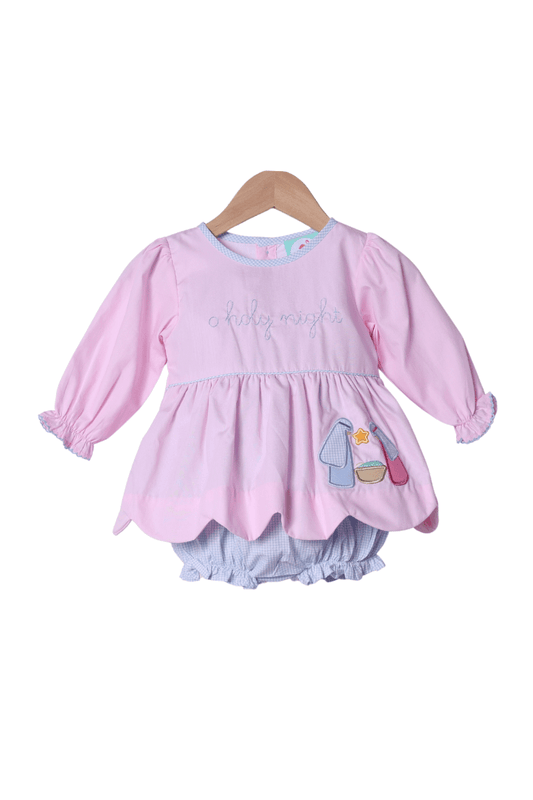 The Smocked Flamingo Apparel & Accessories Applique O Holy Night Scalloped Skirted Bubble