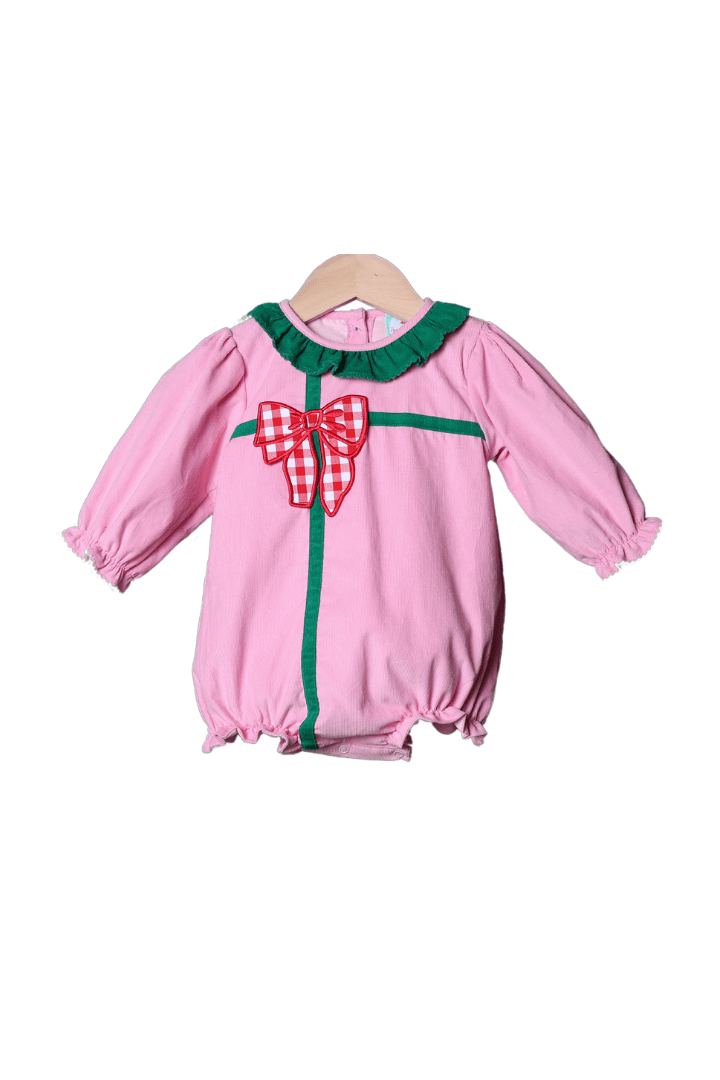 The Smocked Flamingo Apparel & Accessories Applique Present Pink Corduroy Bubble