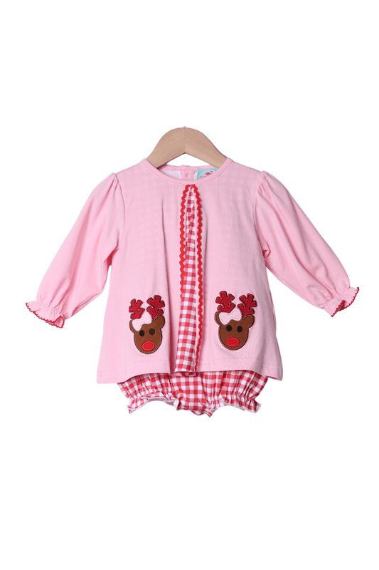 The Smocked Flamingo Apparel & Accessories Applique Rudolph The Red  Nosed Reindeer Skirted Bubble