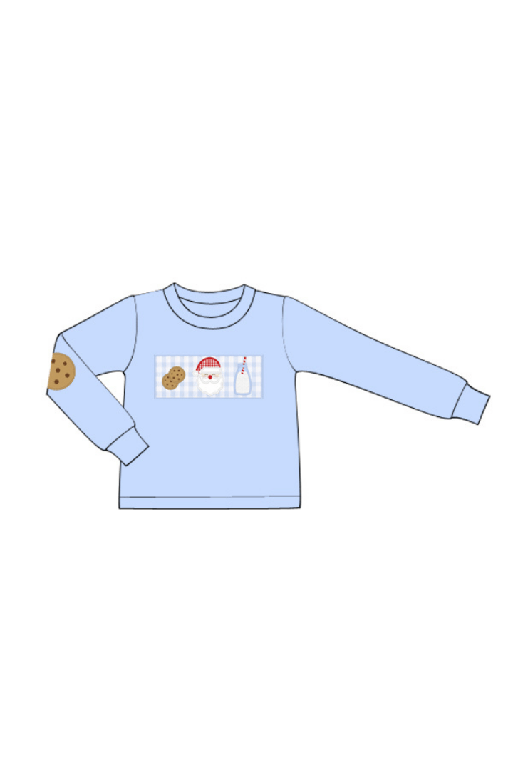 The Smocked Flamingo Apparel & Accessories Applique Santa's Cookies Blue Shirt
