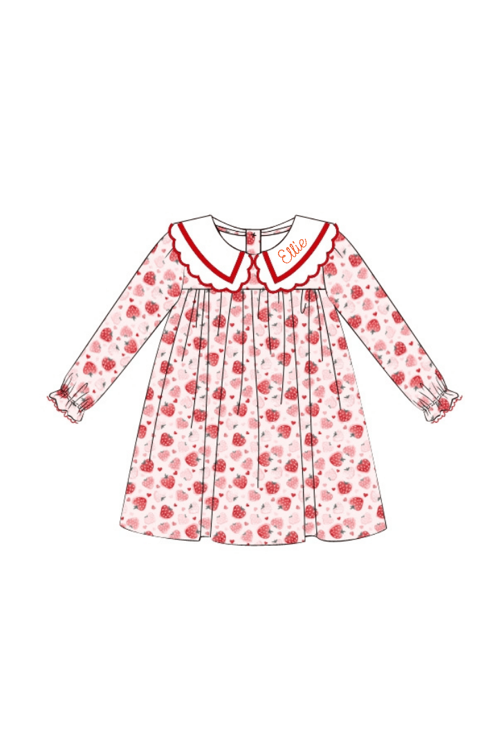 The Smocked Flamingo Apparel & Accessories Berry Sweet Strawberry Scalloped Collar Dress
