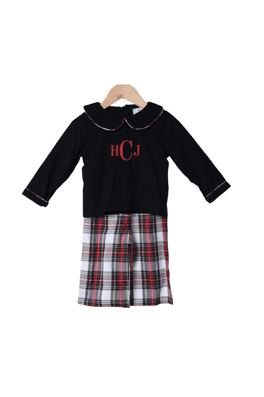 The Smocked Flamingo Apparel & Accessories Black and Red Tartan Plaid Pant Set