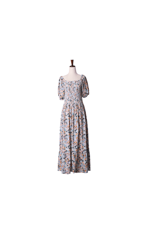 The Smocked Flamingo Apparel & Accessories Blue Fall Floral Mom Dress