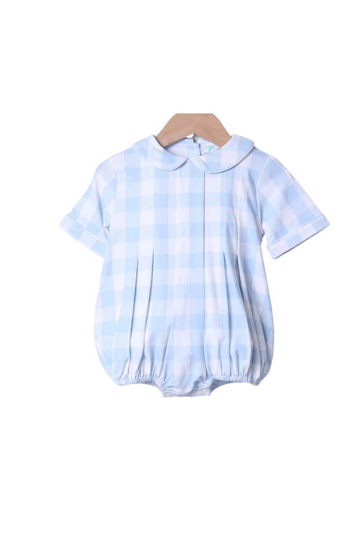 The Smocked Flamingo Apparel & Accessories Blue Gingham Knit Bubble