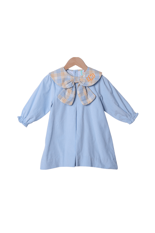 The Smocked Flamingo Apparel & Accessories Blue Plaid Corduroy Dress