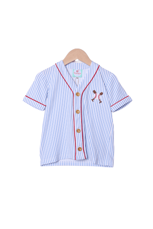 The Smocked Flamingo Apparel & Accessories Blue Stripe Baseball Jersey