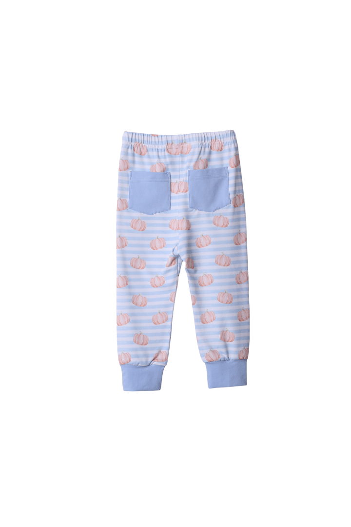 The Smocked Flamingo Apparel & Accessories Blue Stripe Pumpkin Pajamas