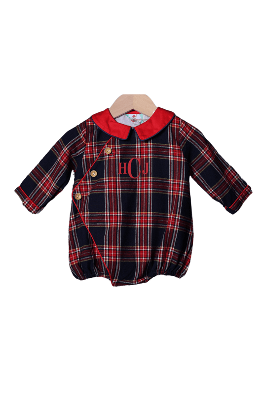 The Smocked Flamingo Apparel & Accessories Christmas Navy Tartan Plaid Bubble