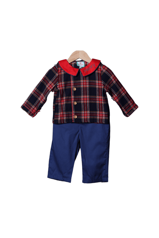 The Smocked Flamingo Apparel & Accessories Christmas Navy Tartan Plaid Pant Set