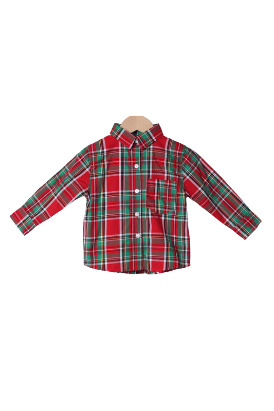 The Smocked Flamingo Apparel & Accessories Christmas Plaid Button Down Shirt