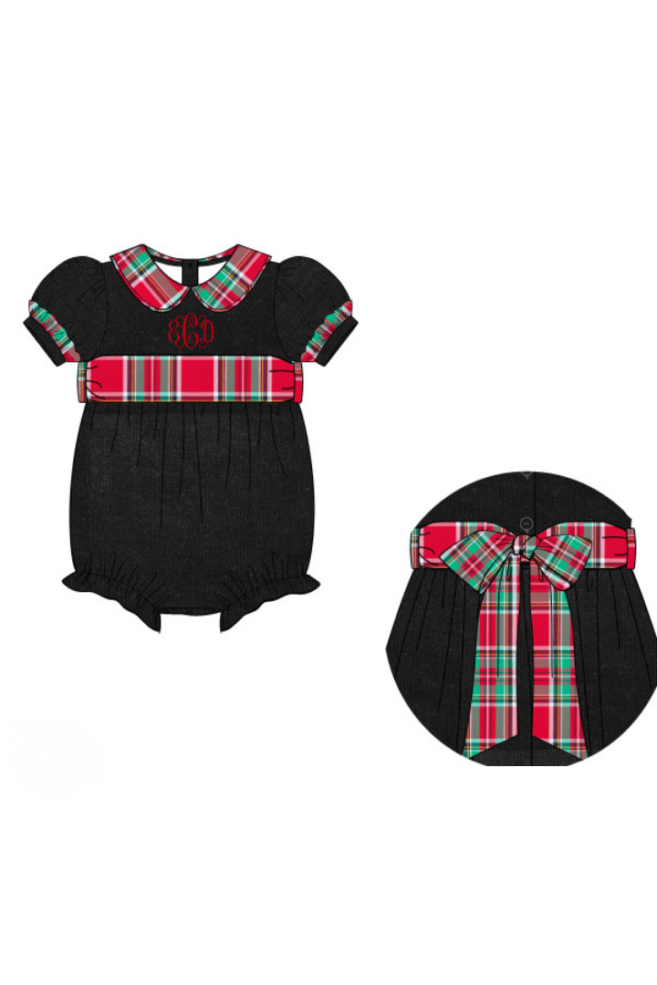 The Smocked Flamingo Apparel & Accessories Christmas Plaid Corduroy Bow Bubble