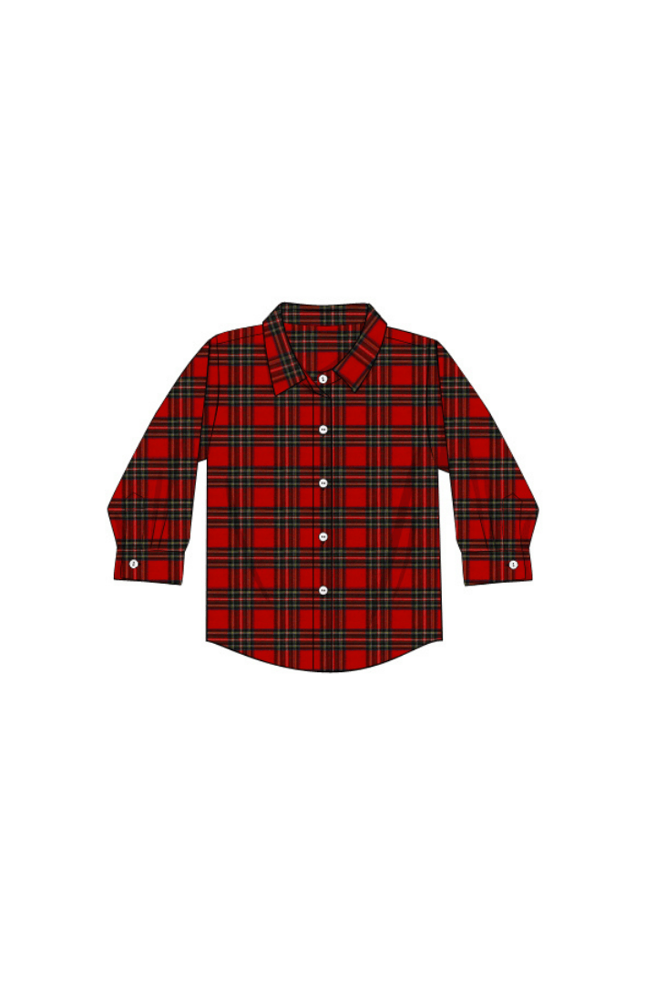 The Smocked Flamingo Apparel & Accessories Christmas Red Tartan Plaid Button Down Shirt