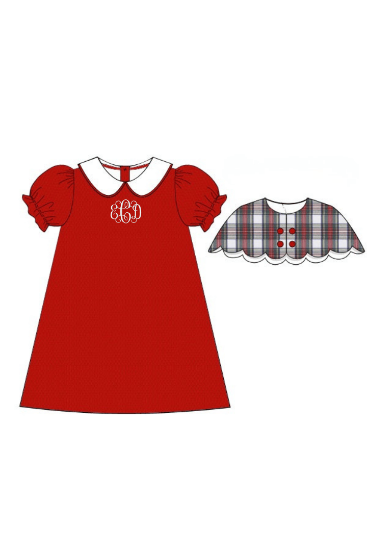 Christmas Red Tartan Plaid Cape Red Corduroy Dress – The Smocked Flamingo