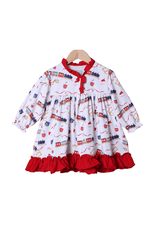 The Smocked Flamingo Apparel & Accessories Christmas Train Swing Ruffle Gown