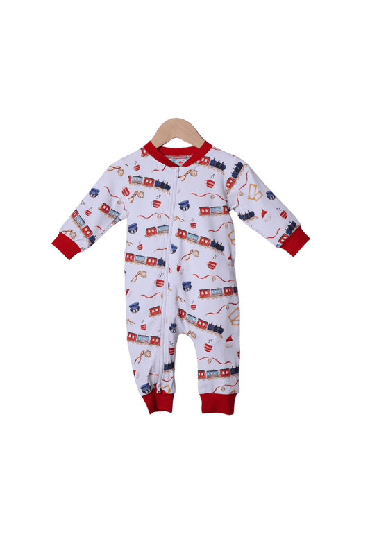 The Smocked Flamingo Apparel & Accessories Christmas Train Zippy Romper