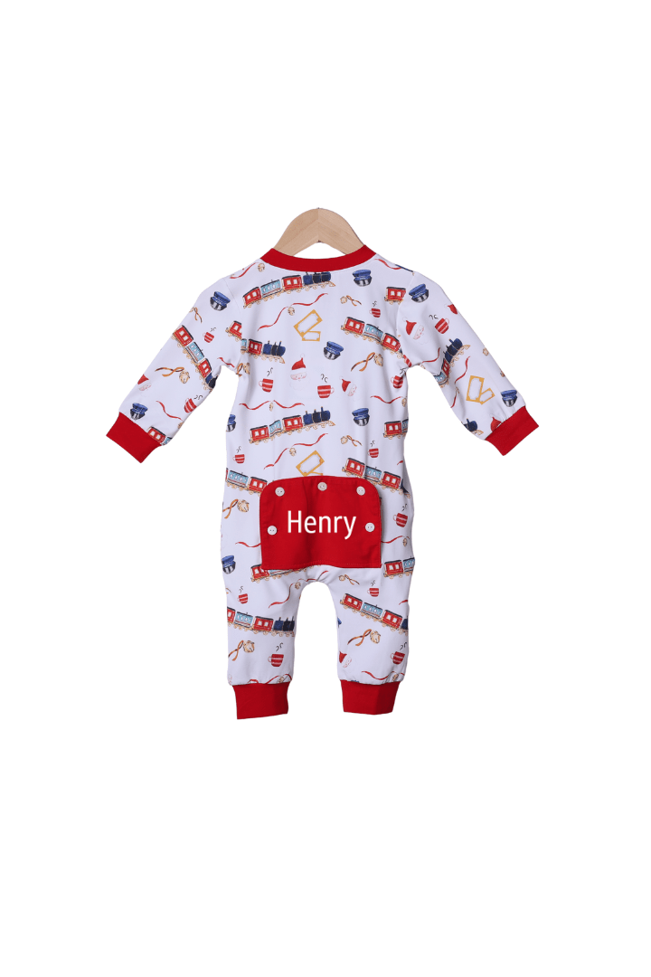 The Smocked Flamingo Apparel & Accessories Christmas Train Zippy Romper