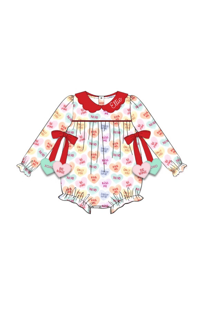 The Smocked Flamingo Apparel & Accessories Conversation Hearts Tie Scalloped Collar Bubble