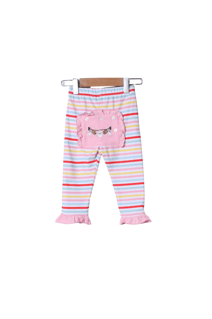 The Smocked Flamingo Apparel & Accessories Cookie and Milk Multi Color Stripe Ruffle Pajama Set