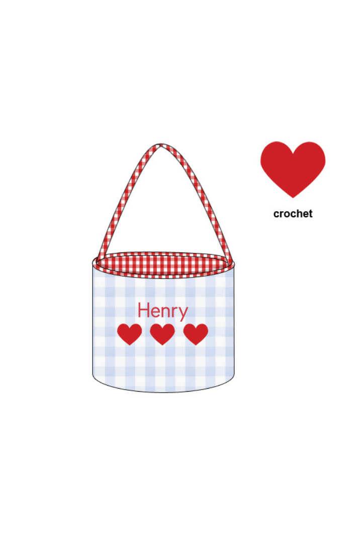 The Smocked Flamingo Apparel & Accessories Crochet Heart Blue Buffalo Check Treat Basket (Copy)