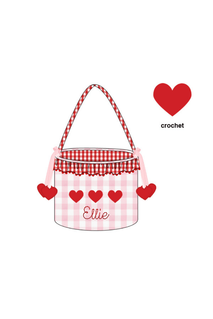 The Smocked Flamingo Apparel & Accessories Crochet Heart Pink Buffalo Check Treat Basket