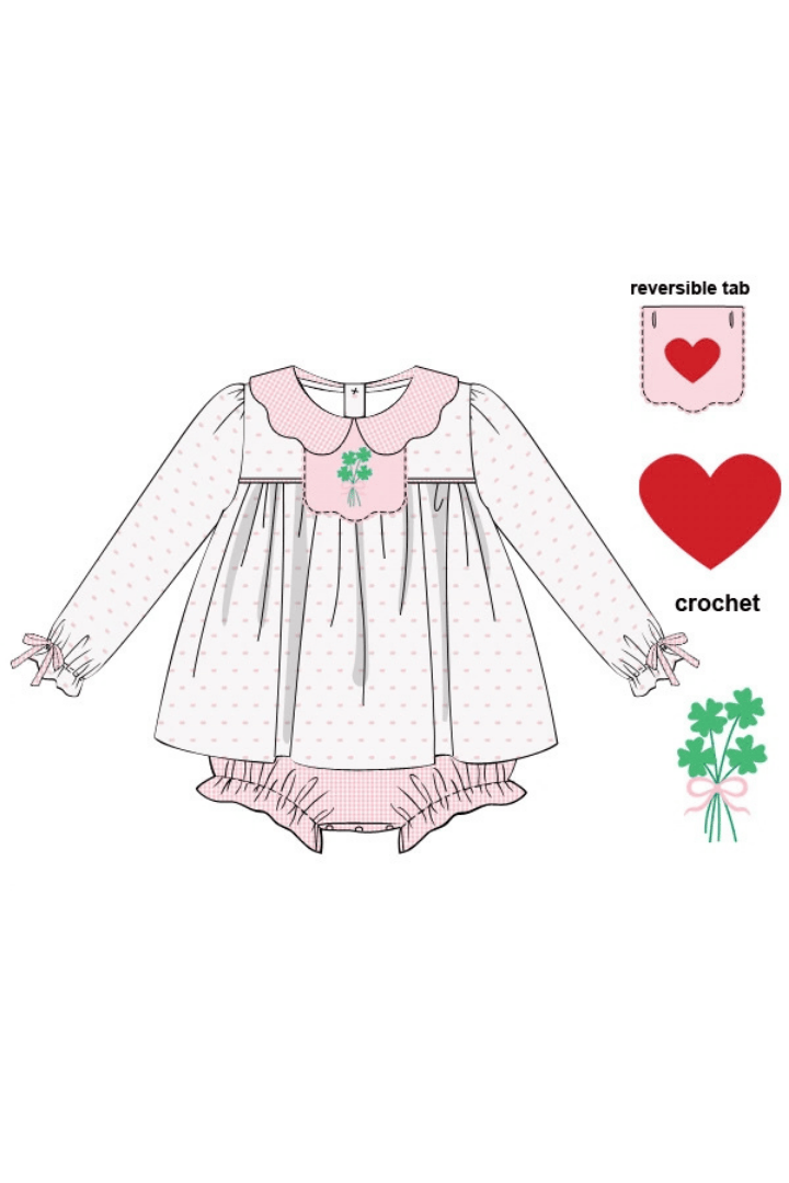 The Smocked Flamingo Apparel & Accessories Crochet Interchangeable Heart/Clover Pink Swiss Dot Skirted Bubble