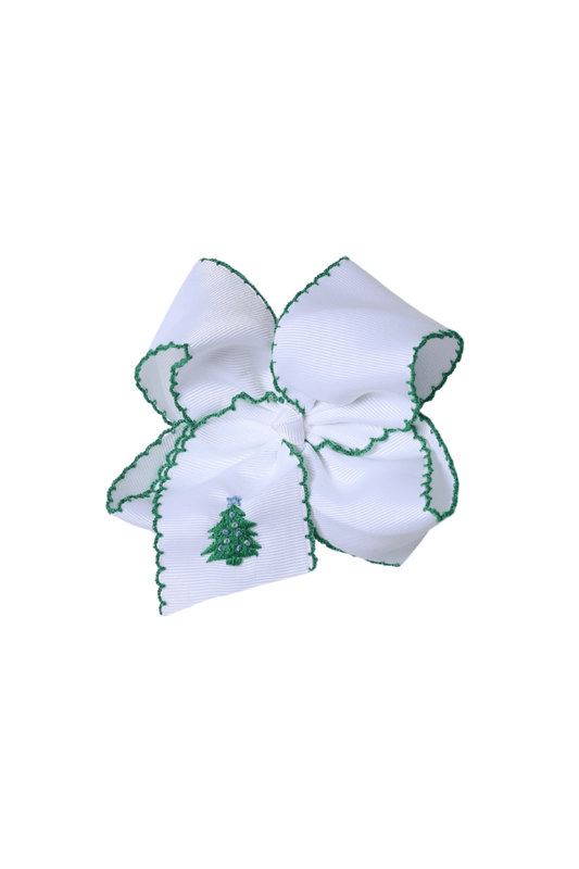 The Smocked Flamingo Apparel & Accessories Embroidered Blue Christmas Tree Grosgrain Bow