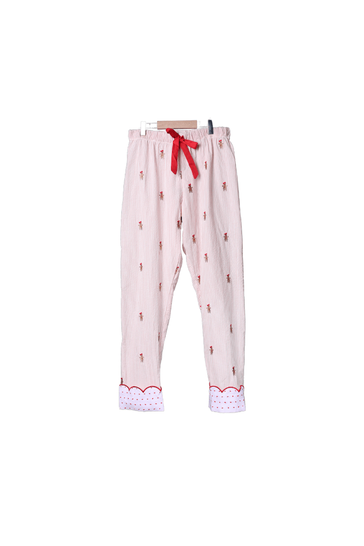 The Smocked Flamingo Apparel & Accessories Embroidered Gingerbread Pink Pinstripe Matching Mom Pajama Pants