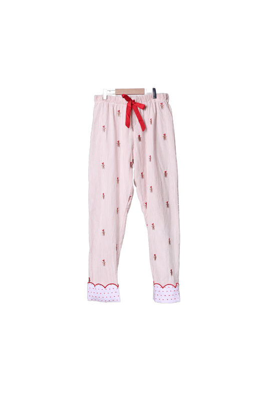 The Smocked Flamingo Apparel & Accessories Embroidered Gingerbread Pink Pinstripe Matching Mom Pajama Pants