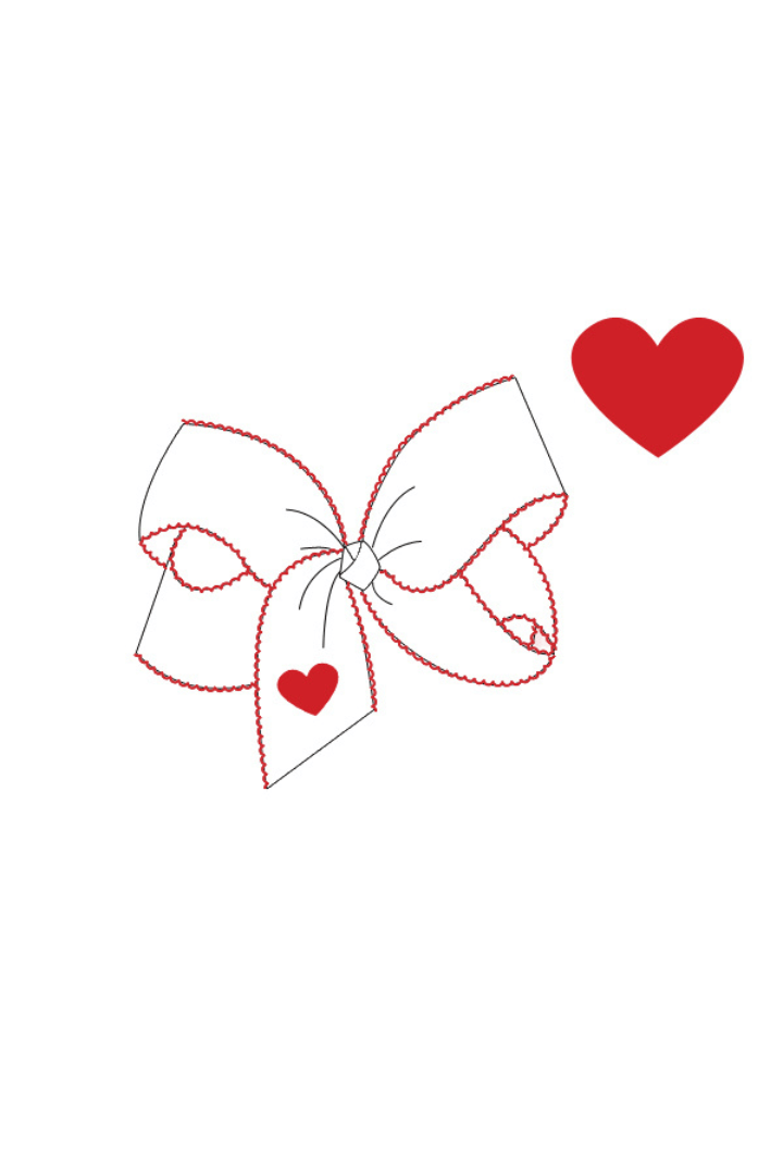 The Smocked Flamingo Apparel & Accessories Embroidered Heart Scalloped Edge Grosgrain Bow White/Red