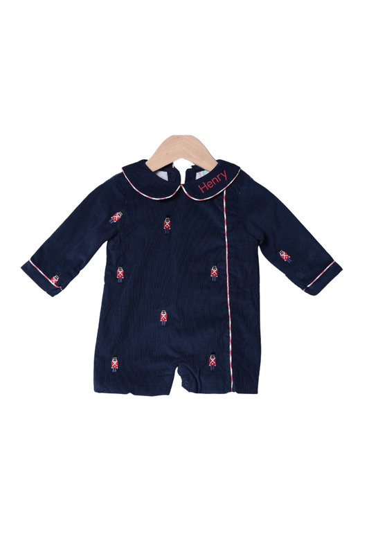 The Smocked Flamingo Apparel & Accessories Embroidered Nutcracker Navy Corduroy Short-all